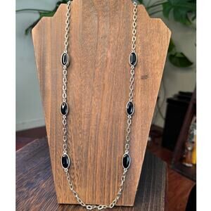 Vintage Signed Napier Silver Toned Necklace with Black Beads.